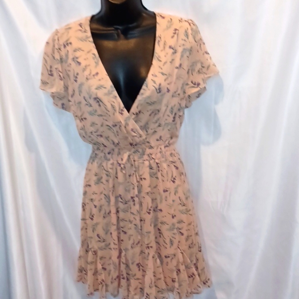 Three Pink Hearts dress peach with flowers on it floral spring summer v neck low